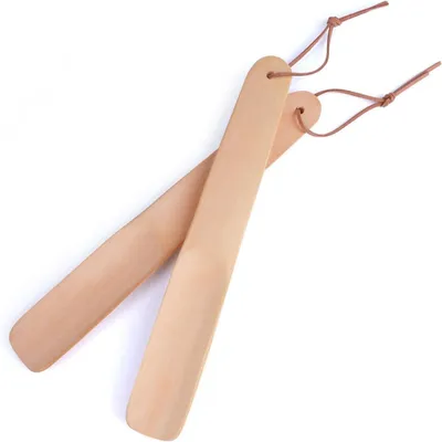 Productafbeelding van Schoenspanners, hout, lang, 2 stuks, 26 cm, lichtbruin, met leren koord