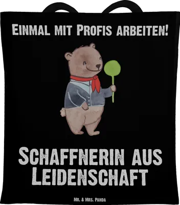 Produktbild von Mr. & Mrs. Panda Tote Bag Schaffnerin Leidenschaft - Schwarz - Geschenk, Einkaufstasche, Laptoptasche, Jutebeutel, Tasche, Schultasche