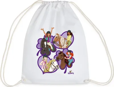 Produktbild von Spreadshirt Schleich Horse Club Sofia Lisa Hannah Sarah Herzen Turnbeutel, One size, Weiß
