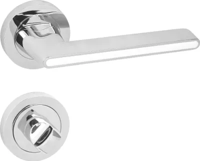 A door handle set with a round rosette, shown against a white background.