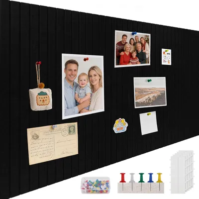 Obrázok produktu pre Korková tabuľa 120 x 90 cm - Filcová nástenná tabuľa, hrúbka 0,9 cm - Obsahuje 100 kolíkov - Minimalistická tabuľa na stenu - Vhodná do kuchyne/školy - Chráni steny