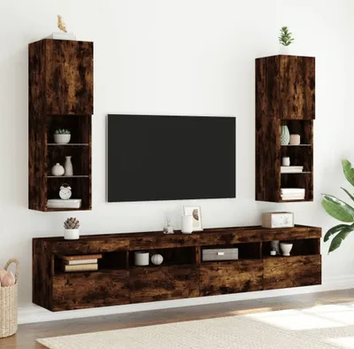 Produktbild von TV-Schränke mit LED-Leuchten 2 Stk. Räuchereiche 30,5x30x102 cm 837024