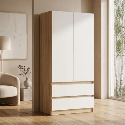 Produktbild von Kleiderschrank Novela, Sonoma/ Weiß  2-türig | Moderner Schlafzimmerschrank 90 x 180 x 50 cm | Garderobenschrank für Flur & Kinderzimmer, Geräumig