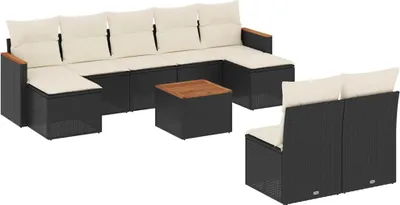 Produktbild von vidaXL 10-tlg. Garten-Sofagarnitur mit Kissen Schwarz Poly Rattan