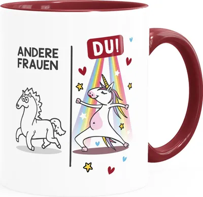 Produktbild von Kaffee-Tasse Liebe lustig Einhorn Geschenk Andere Frauen Du Valentinstag Frau Freundin Moonworks® weiss-innen-bordeauxrot standard
