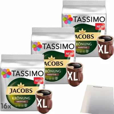 Produktbild von Tassimo Jacobs Krönung Kaffeekapseln XL Kräftig 3er Pack (3x144g Packung) + usy Block
