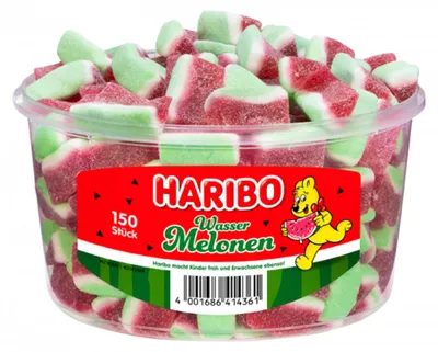 Verpackungsbild Haribo Melonen Fruchtgummi Wassermelonengeschmack süß sauer 1050g