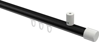 Produktbild von Interdeco Innenlaufstange / Gardinenstange mit Innenlauf Schwarz / Weiß, Typ Sonius Santo (Kappe) Deckenmontage, 20 mm Ø 1-läufig, 240 cm