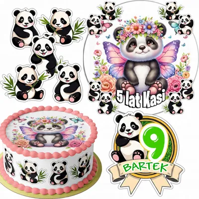 Obrázok produktu pre SADA DEKORÁCIÍ NA TORTU: 20 cm + 16 postavičiek – panda + meno (15 cm, 18 cm)