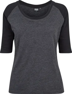 Produktbild von Urban Classics Langarmshirt Damen Ladies 3/4 Contrast Raglan Tee charcoal/schwarz 4XL