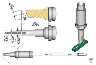 Obrázek produktu pro Pájecí hrot JBC řady R470 speciální typy, R470045/0,75 mm, pájecí hrot R470045