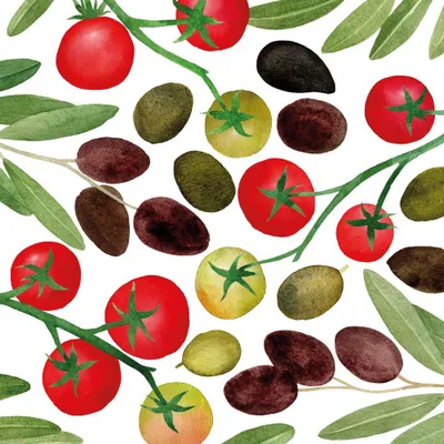 Produktbild von 20 Servietten Olives & Tomatoes - Tomaten und Oliven 33x33cm
