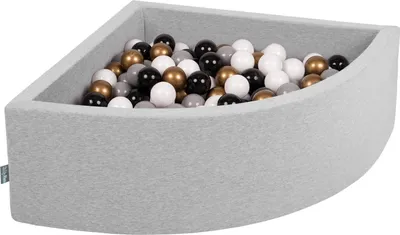 Obrázok produktu pre KiddyMoon 90x30cm/200 loptičiek ∅ 7cm Trojuholník Detské penové loptičky  vyrobené v EÚ, Svetlo sivá: Biela/Sivá/Čierna/Zlatá
