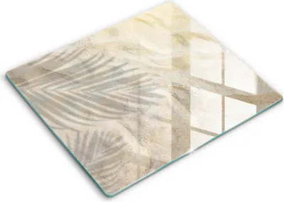 Produktbild von Glasschneideplatte - Herdabdeckplatte - 60x52 - Schneidebrett - Spritzschutz - Handfläche und Sandblätter