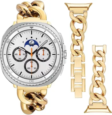 Produktbild von Stravo Metallgliederarmband – für Samsung Galaxy Watch 8 40/44 mm & 8 Classic 46 mm – Denim-Stil, verstellbar und robust – Gold