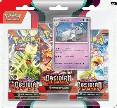 Produktbild von Pokemon Karmesin & Purpur Obsidianflammen Blister 3-er Pack Friedwuff