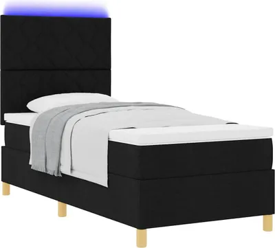 Obrázek produktu pro LED postel s boxspringem a čelem, černá, 90 x 200 cm, látka