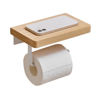Produktbild von Geweberegal Starker Lagerkapazität Punch Free Holz Badezimmer Toilettenwand Hängende Papierrollenhalter Werkzeug für Schlafsaal-H Weiß