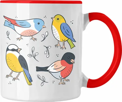 Produktbild von Trendation - Arten von Vögeln Spatzen Vogel Tasse Geschenk Grafik Geschenkdiee für Vogel-Liebhaber (Rot)
