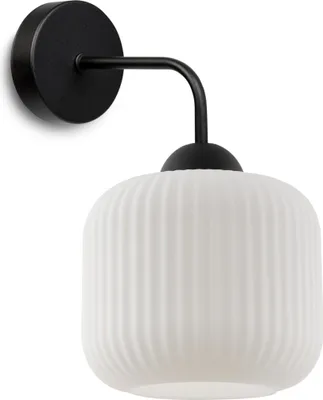 Image de Applique murale Riffle noir 1 flamme verre blanc cylindre E27
