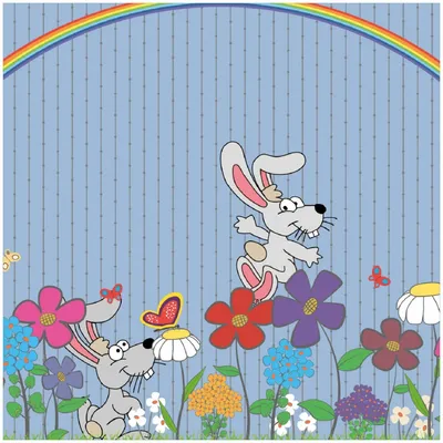 Produktbild von Wallario Premium Glasbild, freischwebende Optik, kräftige Farben, Größe 30 x 30 cm Motiv Süße Hasen unter einem Regenbogen