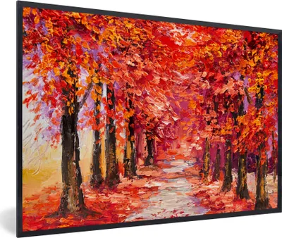 Produktbild von MuchoWow® Gerahmtes Poster Gemälde - Bäume - Herbst - Ölgemälde 30x20 cm - Poster mit Schwarzem Bilderrahmen Wandposter Rahmen Foto Bilder - Kunstdruck - Bild-Poster