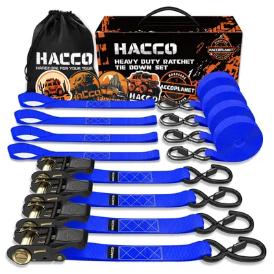 Produktbild von Haccoplanet Ratschen-Spanngurte, 1061,4 kg Bruchfestigkeit, 4 Stück 2,5 cm x 4,8