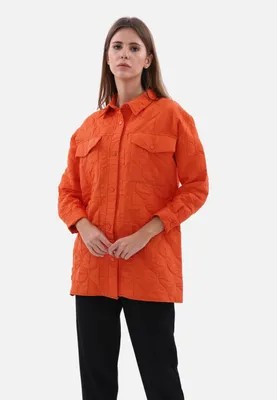Produktbild von Damen Hemdjacke Stylische One-Size Damenjacke mit Kragen Orange