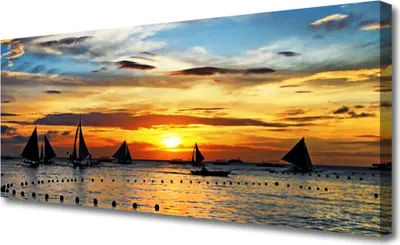Produktbild von Tulup Leinwand-Bilder 125x50 Wandbild Canvas Kunstdruck Boote Meer Sonne Landschaft