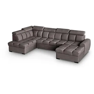 Produktbild von Ecksofa Gomez U-Form links mit Schlaffunktion und 2x Bettkasten, Polsterecke in Veloursstoff Braun