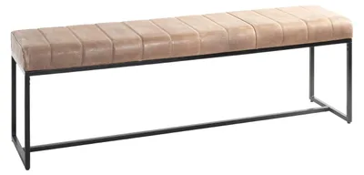 Echtleder-Bank, braun/schwarz, 150x48x38 cm, Industrie-Stil