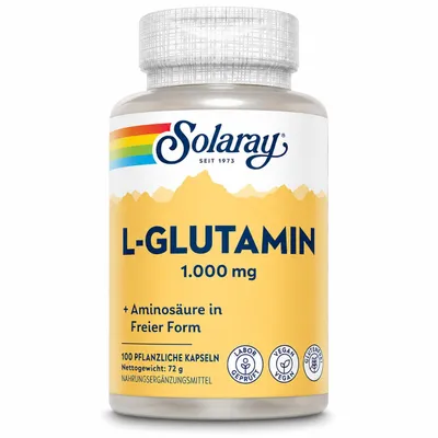 Productafbeelding van Solaray L-Glutamine 1000mg – 100 veganistische capsules – Hoge dosis aminozuur voor training en herstel – 500mg per capsule – Geschikt voor na de training
