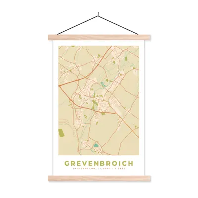 Produktbild von MuchoWow® Textilposter Jahrgang - Grevenbroich - Karte - Stadtplan 40x60 cm mit holzfarbenen Rahmen - Poster