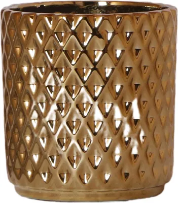 Produktbild von Kolibri Home | Metallic Diamond Blumentopf - Goldene Keramik Ornamental Topf Ø9Cm