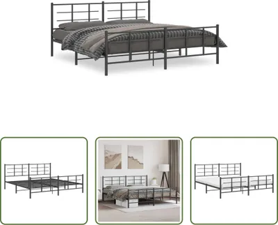 Produktbild von The Living Store Bettgestell mit Kopf- und Fußteil Metall Schwarz 193x203 cm