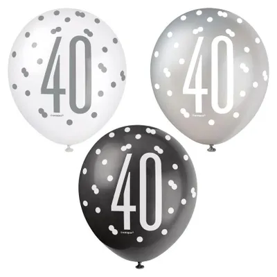 Produktbild von 6 Luftballons schwarz & silber Zahl 40