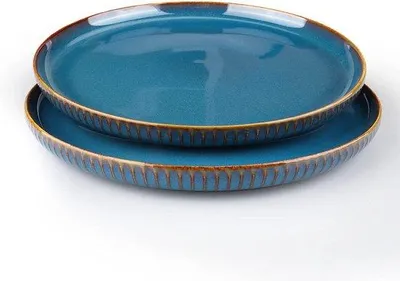 Produktbild von Blauer Porselein-Teller Set für Pasta und Salat 10,5 Zoll