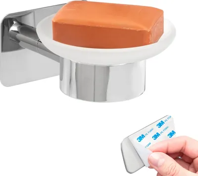 Image de bremermann Série salle de bain LUCENTE TAPE - porte-savon sans percer - avec pastille adhésive, en verre et inox, chromé