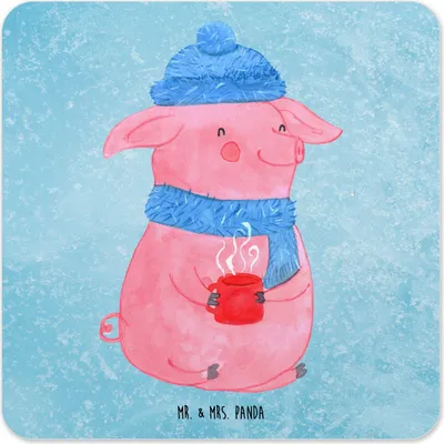 Produktbild von Mr. & Mrs. Panda Tischuntersetzer Schweinchen Glühwein 15er Set - Eisblau - Geschenk, Glas-Untersetzer, Weihnachtsmarkt, Coaster, Getränke-Untersetzer, Betrunken, Spruch