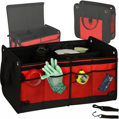 Image de Organisateur de coffre de voiture, 56 litres, XXL, renforcé, pliable, avec couvercle, noir et rouge