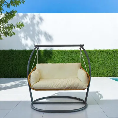 Immagine prodotto di Dondolo da giardino a 2 posti grigio chiaro con struttura in acciaio 150x160x105 cm Glasgow