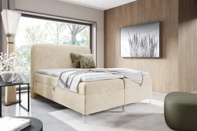 Produktbild von Boxspringbett Schlafzimmerbett EMILIO 160x220cm in Stoff Poso Creme