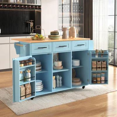 Immagine prodotto di Carrello da cucina su ruote, carrello di servizio, piano di lavoro, struttura nera, aspetto legno massello, pieghevole, dimensioni 139x46(71)x91,5 cm