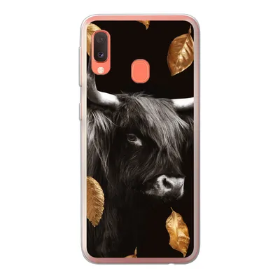 Produktbild von MuchoWow® Handyhülle Schutzhülle Hülle für Samsung Galaxy A20e Schottischer Highlander - Blätter - Gold - Schwarz Silikon Softcase Handy Hülle - Abdeckung
