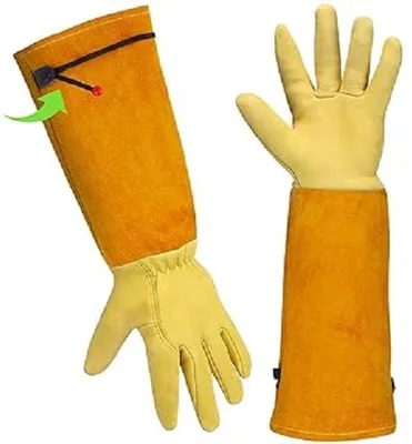 Produktbild von Famanu Gartenhandschuhe für Damen - Rosenschnitt, Dornenfest, Geitenleder, Extra lang, Gelb