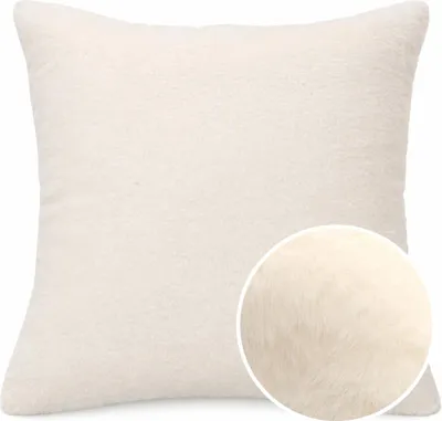Produktbild von Dekokissen 50x50cm ohne Füllung Weiß PLÜSCH Bär Schlicht Kunstfell Sofakissen Kuschelkissen Flauschig Robust