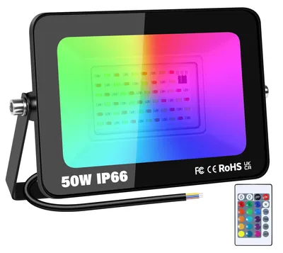 50W LED Flutlicht RGB IP66 mit Fernbedienung, 16 Farben