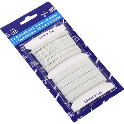 Produktbild von Elastisches Gummiband Set (2er Pack) Weiß – Gummilitze 6mm x 3m & 10mm x 2m für Nähen & Haushalt