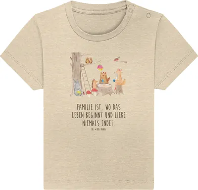 Produktbild von Mr. & Mrs. Panda  T-Shirt Waldtiere Picknick 12. - 18. Monat - Natural Raw - Geschenk, Eichhörnchen, Baby Jerseyshirt, Babyshirt, Organic, Wald, Maus, Igel, Fuchs