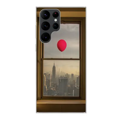 Produktbild von MuchoWow® Handyhülle Schutzhülle Hülle für Samsung Galaxy S22 Ultra Roter Ballon fliegt an Fenster in New York vorbei Silikon Softcase Handy Hülle - Abbildung